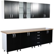 Bucatarie Zebra 260 cm din PAL Negru cu blat termoizolant crem Bucatarie Zebra 260 cm din PAL Negru cu blat termoizolant crem